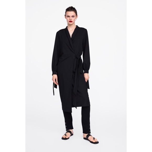 [Zara] Classic Black Wrap Duster Jacket